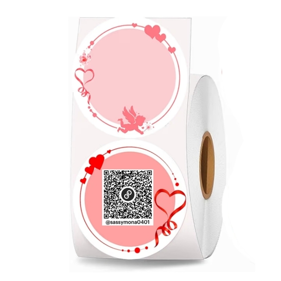 QR Code Sticker 2in 50pc - Custom Handcrafted Pink and Red - Picture 1 of 3